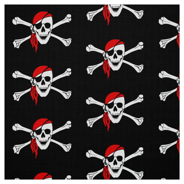 Tissu Pirate crâne et os noir (Échantillon)
