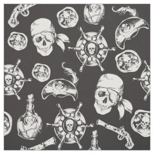 Tissu Pirate crâne noir blanc motif