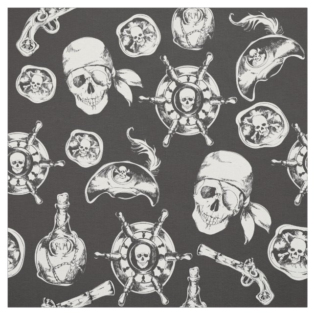 Tissu Pirate crâne noir blanc motif (Échantillon)