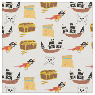 Tissu Pirate Ship Treasure Thème de la poitrine Motif sa
