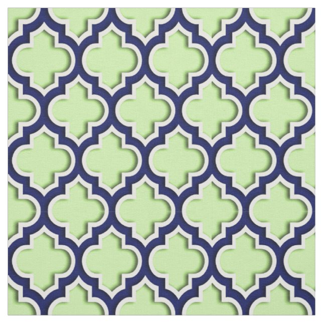 Tissu Pistachio Green, Quatrefoil Marocain Marine #5DS (Échantillon)