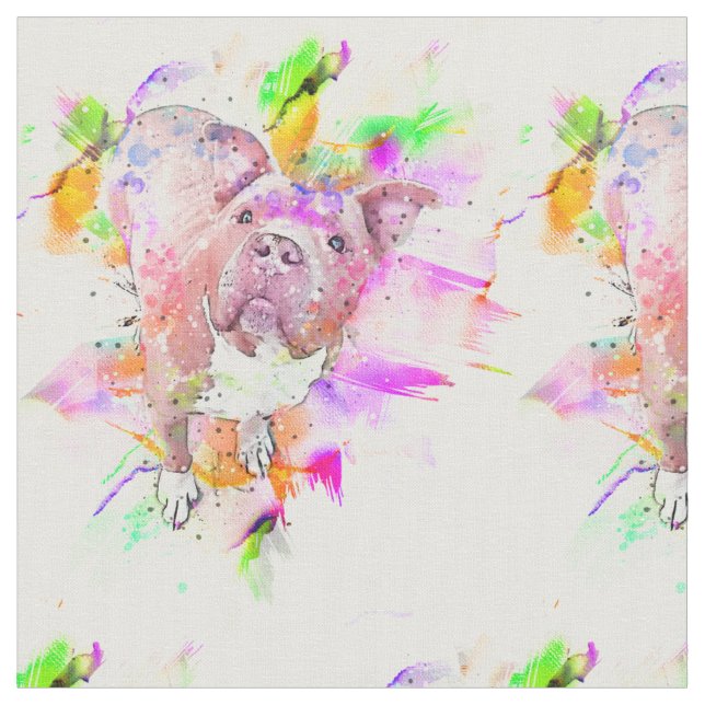 Tissu Pitbull Chien Aquarelle Art (Fermer)