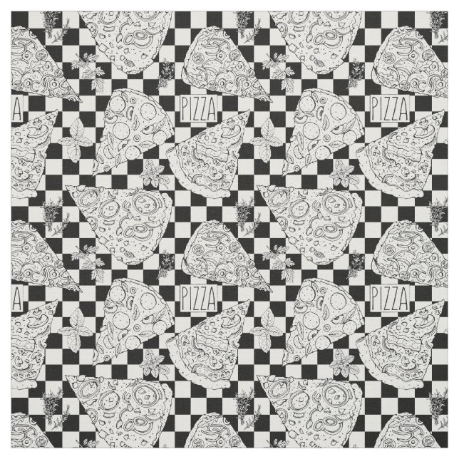 Tissu Pizza Restaurant Chef À damiers noir et blanc (Échantillon)