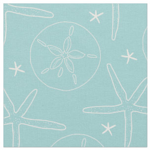 Tissu Plage de coquillages Turquoises, de sable blanc et