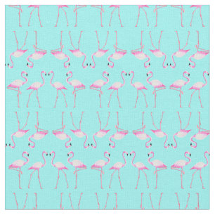 Tissu Plage d'été Turqouise Flamants roses roses