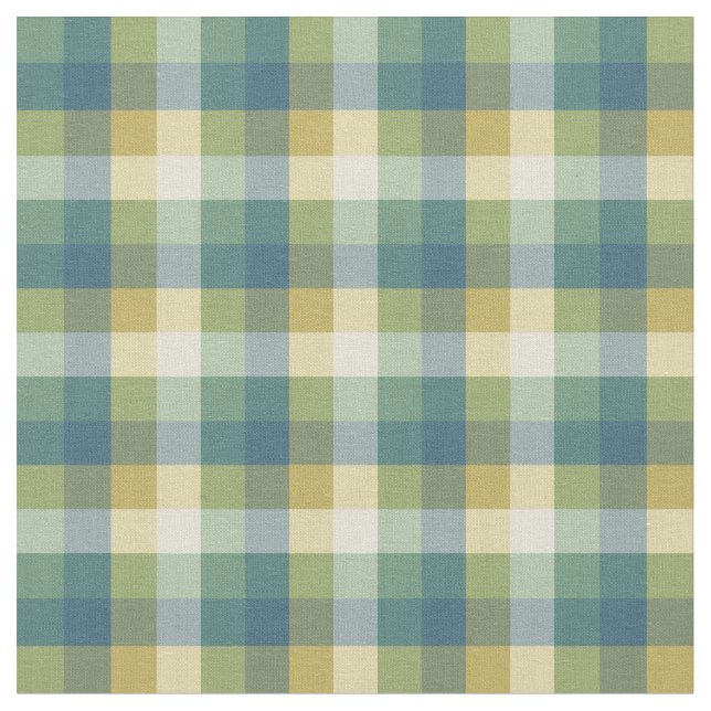 Tissu Plaid Checkered vert, bleu et jaune (Fermer)