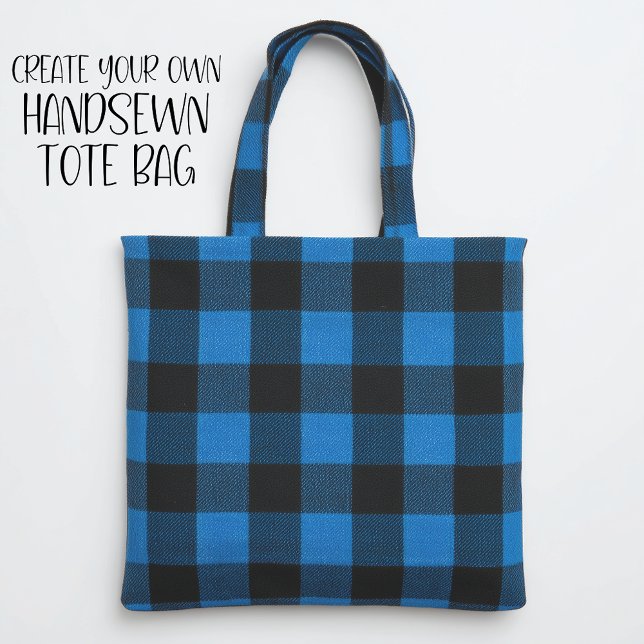 Tissu Plaid de buffle bleu moyen et noir (sew your own blue and black buffalo check tote bag)