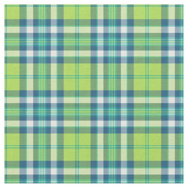 Tissu Plaid Lime vert, turquoise et bleu (Fermer)