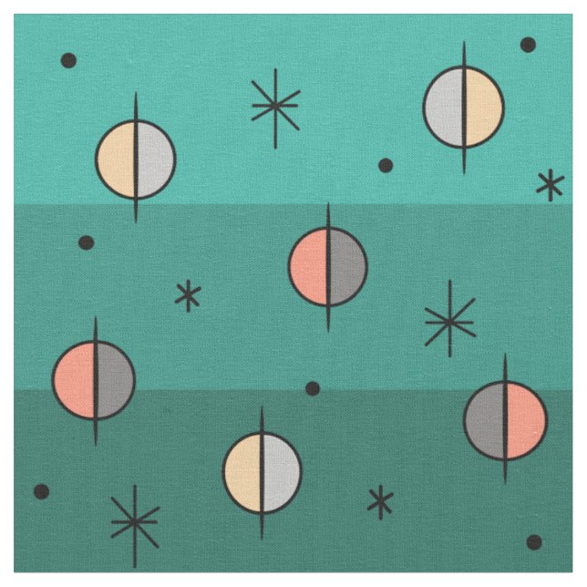 Tissu Planètes de l'âge de l'espace rétro étoiles Turquo (Fermer)