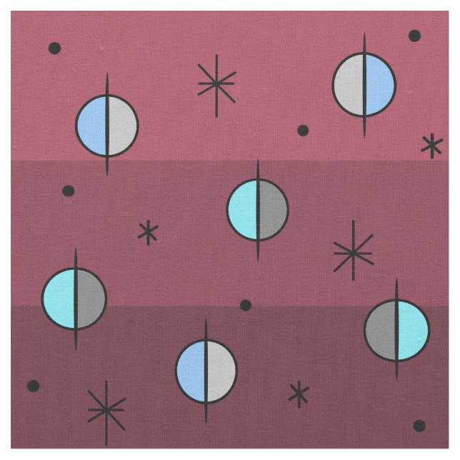 Tissu Planètes de l'âge de l'espace rétro Stars Maroon (Fermer)