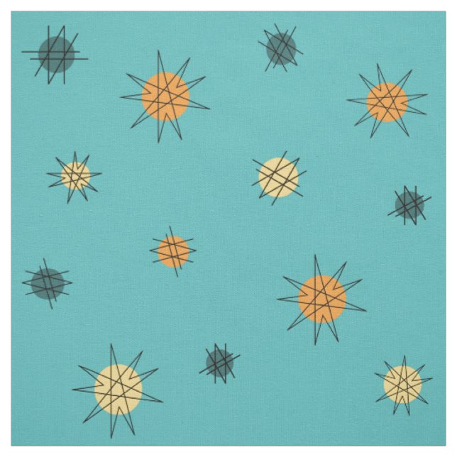 Tissu Planètes Starburst de l'ère atomique Turquoise (Échantillon)