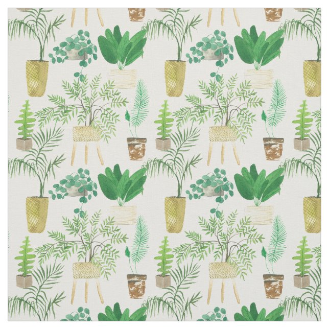 Tissu Plantes en pot à l'aquarelle (Échantillon)
