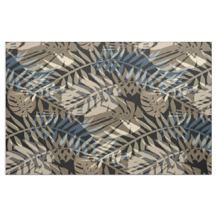 Tissu Plantes tropicaux et feuilles de brun, d'olive ble