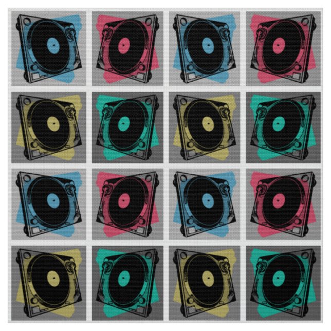 Tissu Platines Tourne-disques Pop Art Rétro (Échantillon)