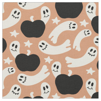 Tissu Playful Ghosts and Pumpkins on Black – Halloween