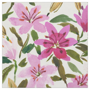 Tissu PLEINE PROLIFÉRATION Aquarelle rose