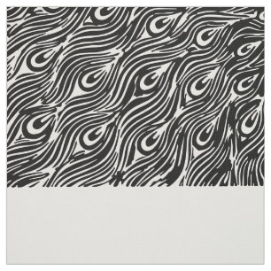 Tissu Plumes blanches noires abstraites modernes de paon