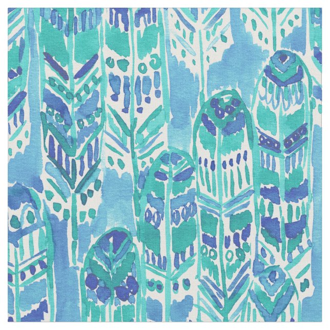 Tissu Plumes chics tribales de Boho d'Aqua GRAND de (Fermer)