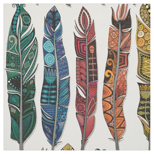 Tissu plumes d'arc-en-ciel de boho (Échantillon)