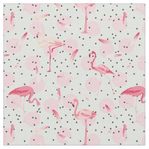 Tissu Plumes de Flamant rose sur le pois