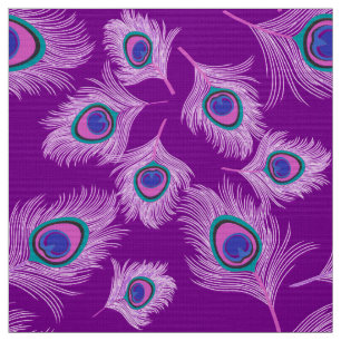 Tissu Plumes de paon orchidée sur pourpre améthyste