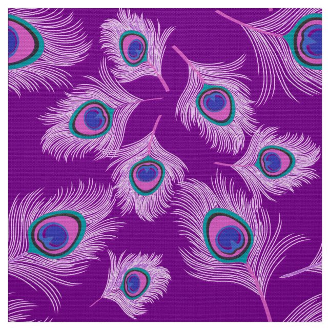 Tissu Plumes de paon orchidée sur pourpre améthyste (Échantillon)
