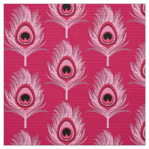 Tissu Plumes de paon, rose en pastel sur le rose fuchsia