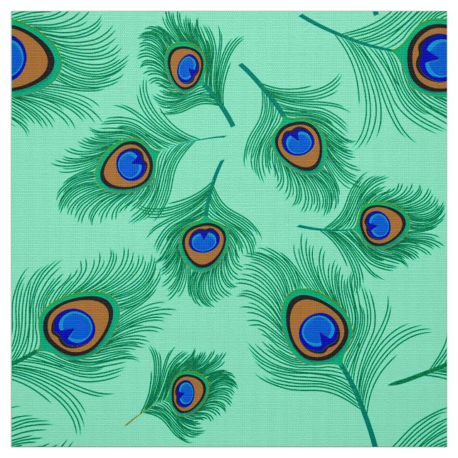 Tissu Plumes de paon turquoise sur Aqua clair (Échantillon)