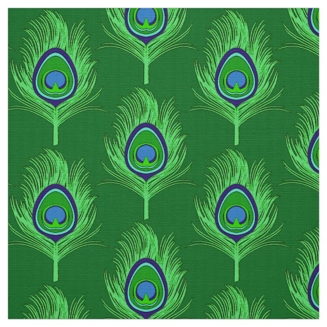 Tissu Plumes de paon, vert de chaux sur le vert vert (Échantillon)