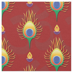 Tissu Plumes de Peacocks avec lampes diya (Diwali)