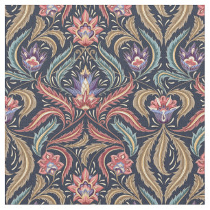 Tissu Plumes Feuilles Floral Damask vert rose lavande