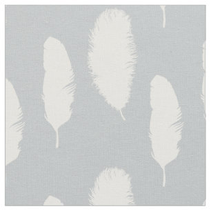 Tissu Plumes grises et blanches