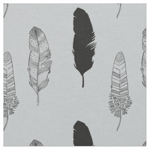 Tissu Plumes grises et noires