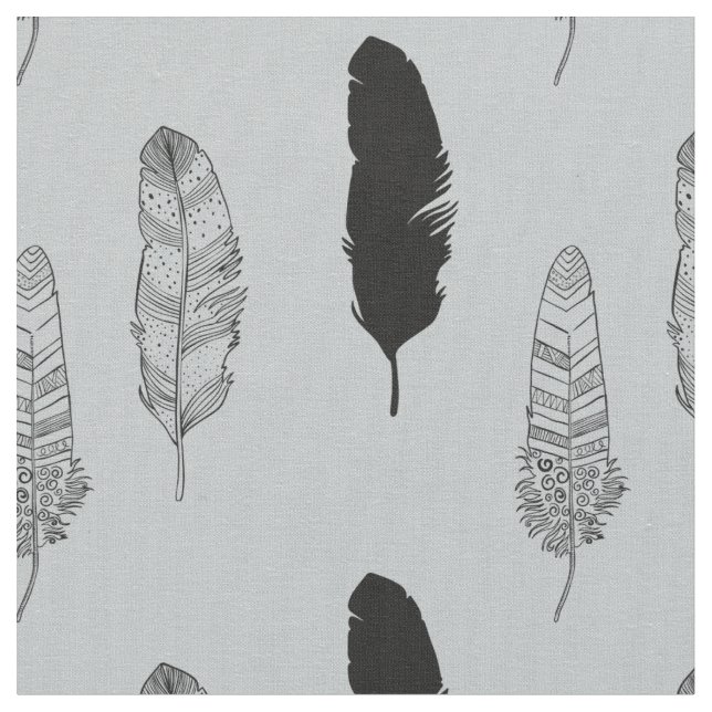Tissu Plumes grises et noires (Fermer)