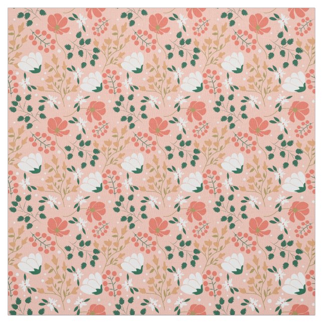 Tissu Plutôt Orange Rose Floral (Échantillon)