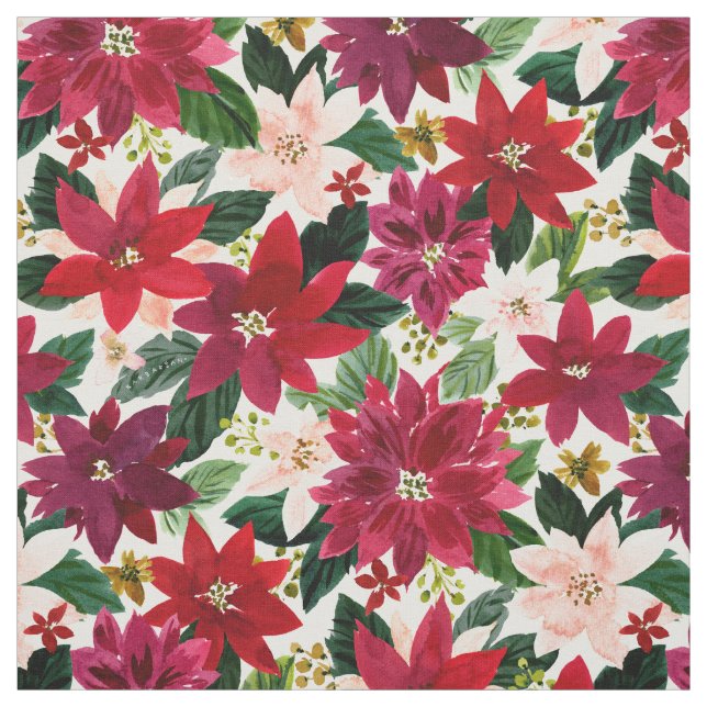 Tissu POINSETTIA ABONDANCE Rouge Vacances Aquarelle Flor (Échantillon)