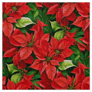 Tissu Poinsettias et Holly Feuilles
