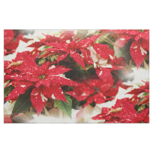 Tissu Poinsettias Floraux Rouges et Blancs Festifs