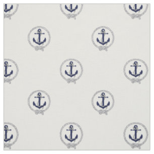 Tissu Point d'ancrage bleu marine/noeud de marin bleu