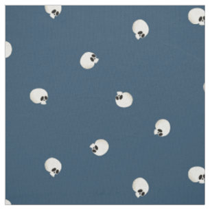 Tissu Points de crâne Kawaii mignons aléatoires bleu moy