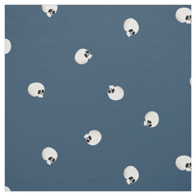Tissu Points de crâne Kawaii mignons aléatoires bleu moy (Échantillon)