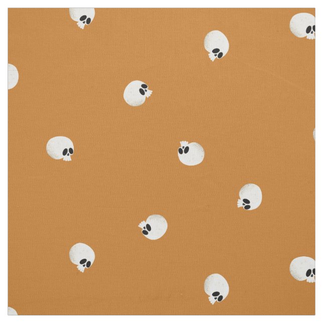 Tissu Points de crâne Kawaii mignons aléatoires orange (Échantillon)