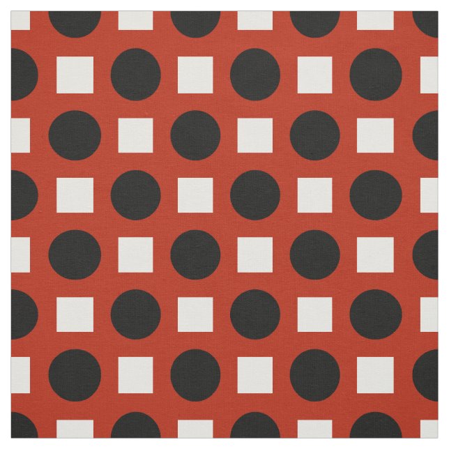 Tissu Points noirs et carrés blancs sur rouge (Échantillon)