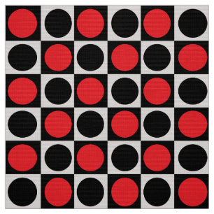 Tissu Points noirs rouges géométriques