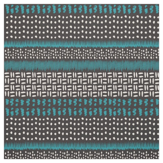 Tissu Points Turquoises noirs Zigzags Motif (Échantillon)