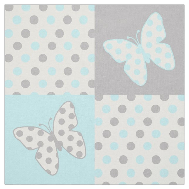 Tissu Pois gris bleu papillon (Échantillon)