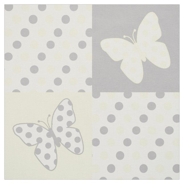 Tissu Pois gris-jaune papillon (Échantillon)