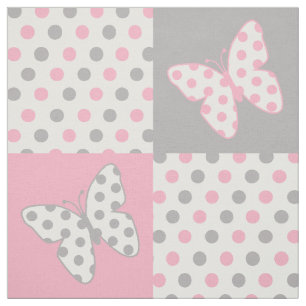 Tissu Pois gris rose papillon
