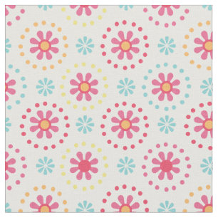 Tissu Pois roses et bleus et fleurs Motif Enfants