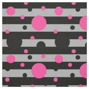 Tissu Pois Roses Noirs Sur Bandes Grises Noires
